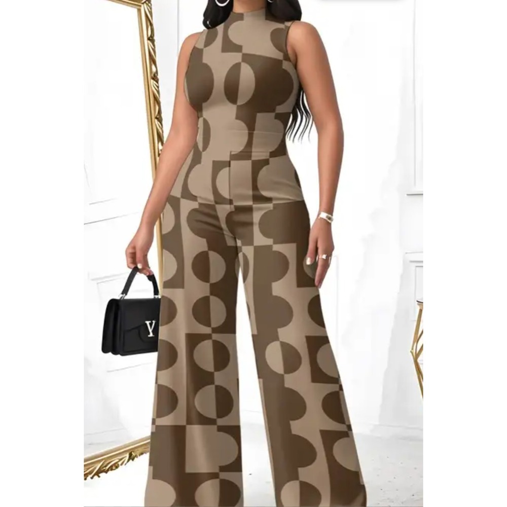 Women's Jumpsuit Geometric brown size M